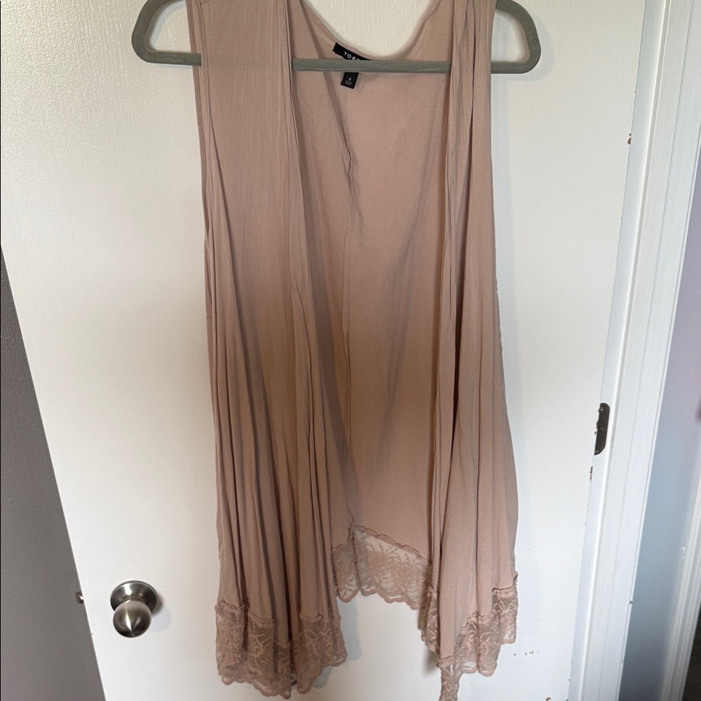 Torrid Beige Sleeveless Cardigan with Lace Detail